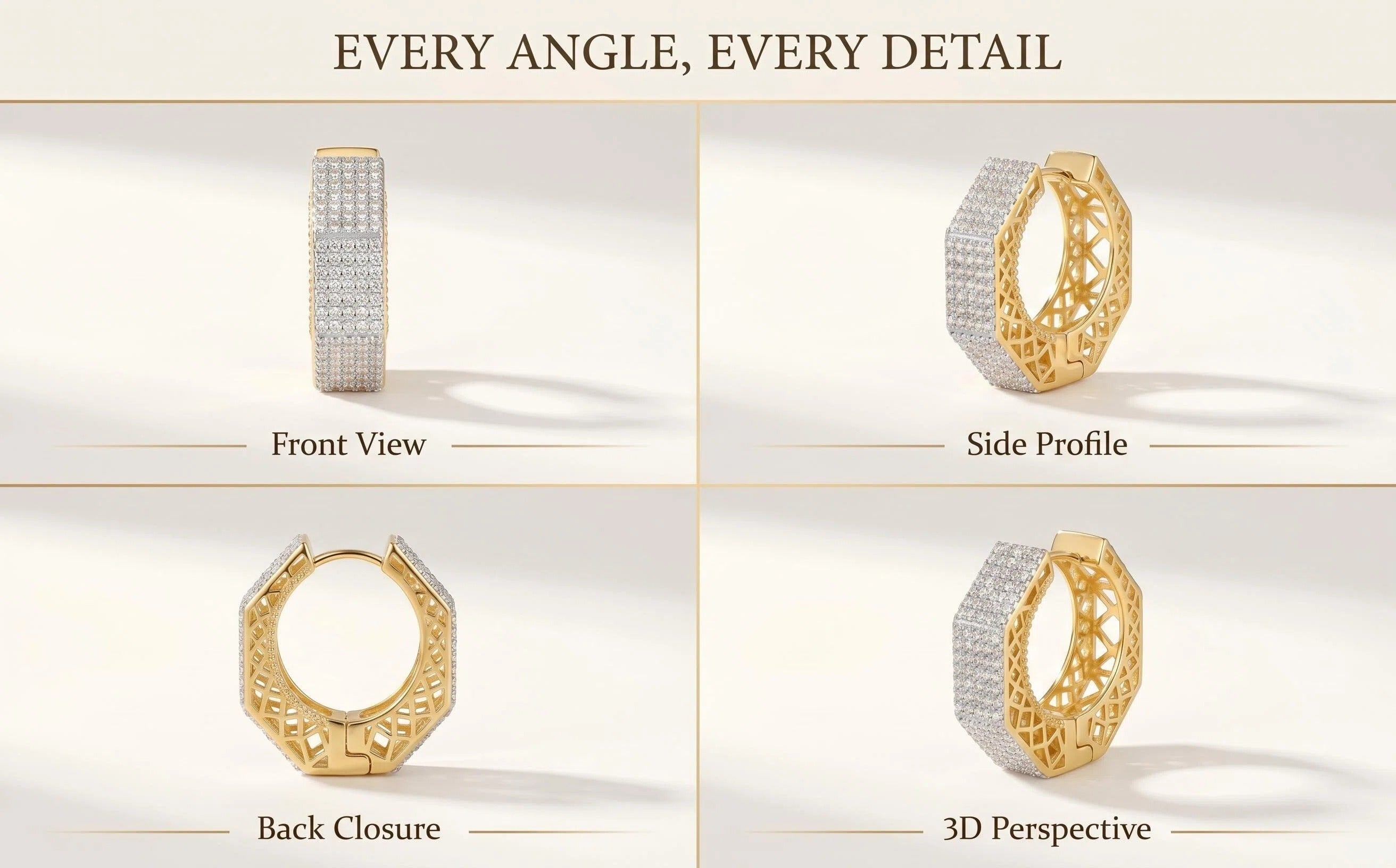 Dual-Tone 18K Gold & Rhodium Plated CZ Hoop Earrings