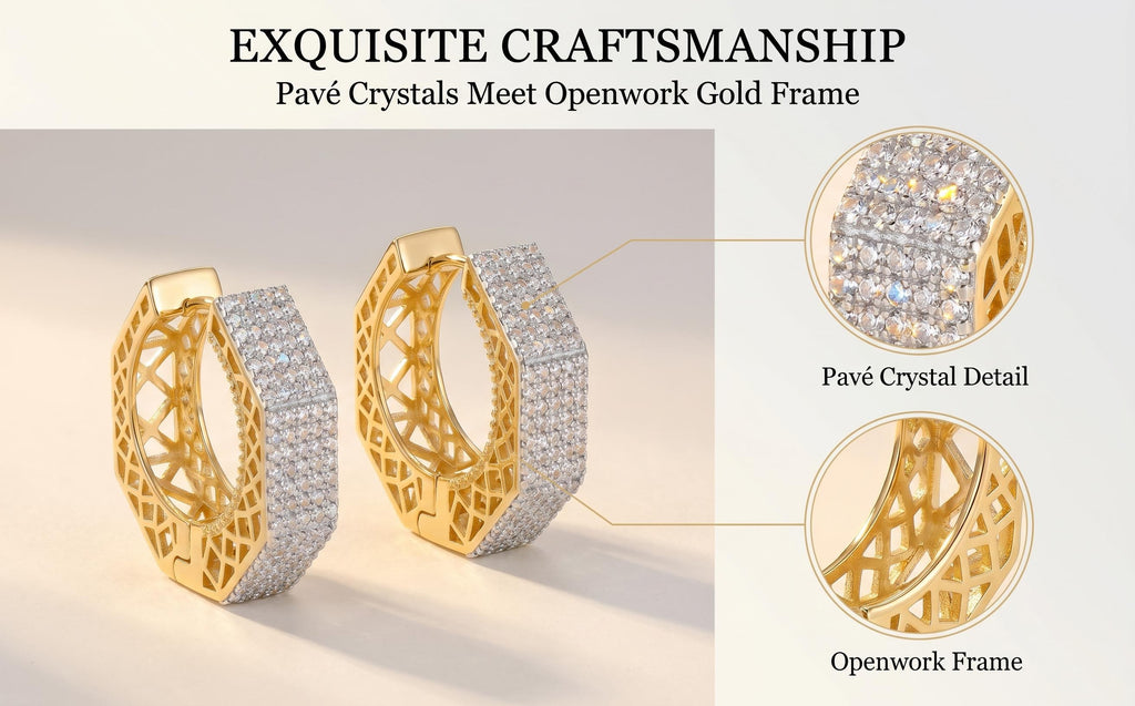 Dual-Tone 18K Gold & Rhodium Plated CZ Hoop Earrings