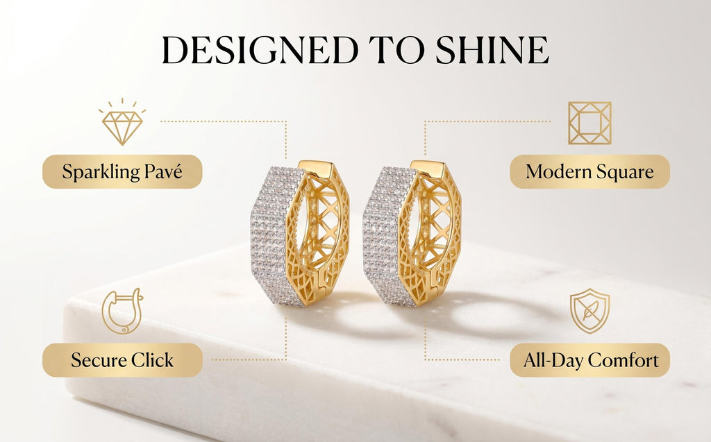 Dual-Tone 18K Gold & Rhodium Plated CZ Hoop Earrings