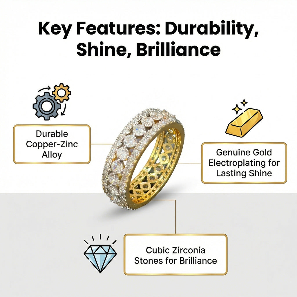 Full Eternity Pavé CZ Ring – Dual-Tone 18K Gold & Rhodium Plated