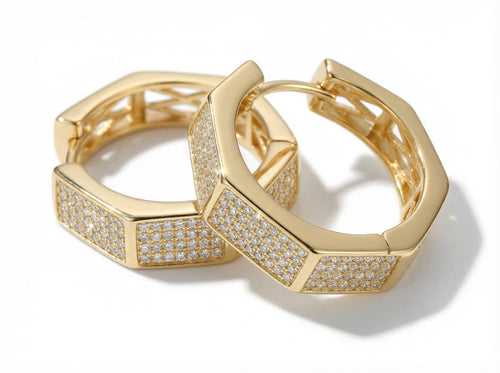 28mm Hexagon Pavé Cubic Zirconia Earrings | 18K Gold Plated