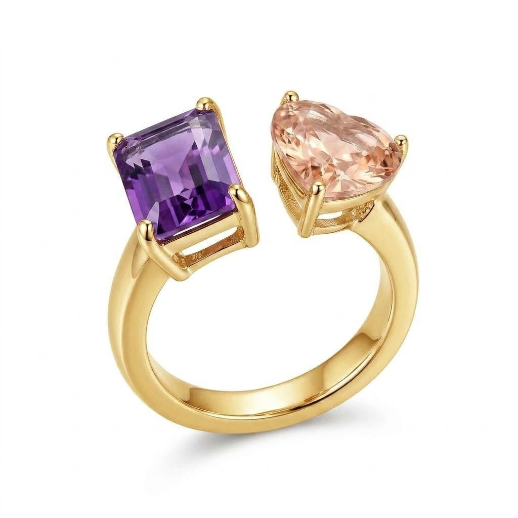 Open Band Ring — Burgundy & Champagne CZ | 18K Gold Plated