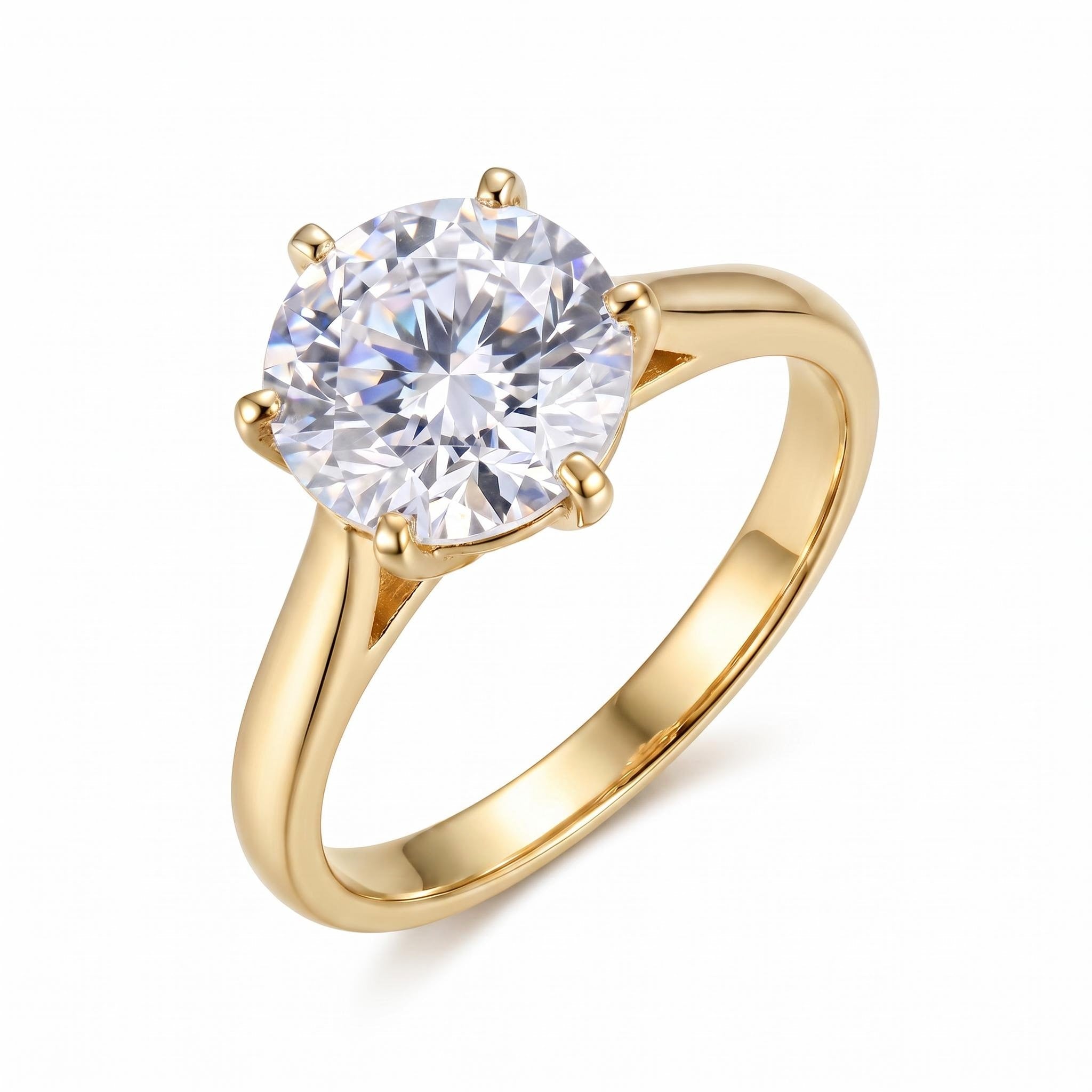 Stainless Steel Ring with 9mm AAA Cubic Zirconia – Vacuum Ion Gold Plated, Color-Fast & Diamond-Like Brilliance