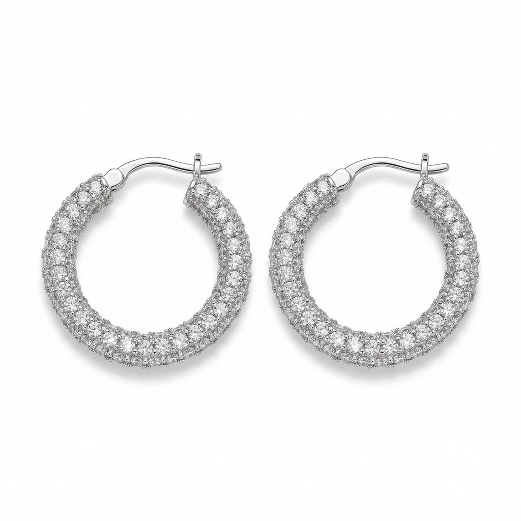 Full Pavé CZ Earrings | Rhodium Plated Copper-Zinc Alloy