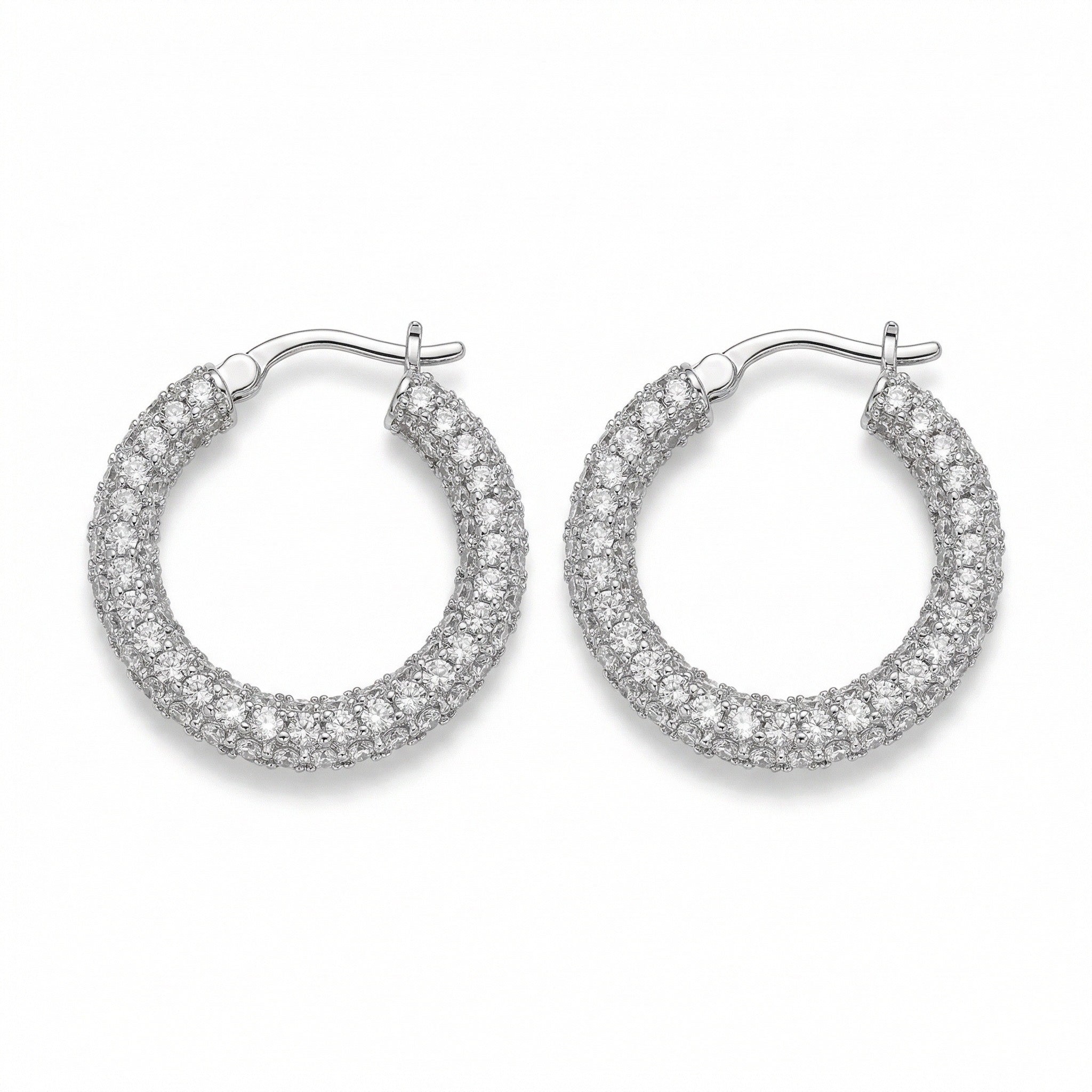 Full Pavé CZ Earrings | Rhodium Plated Copper-Zinc Alloy