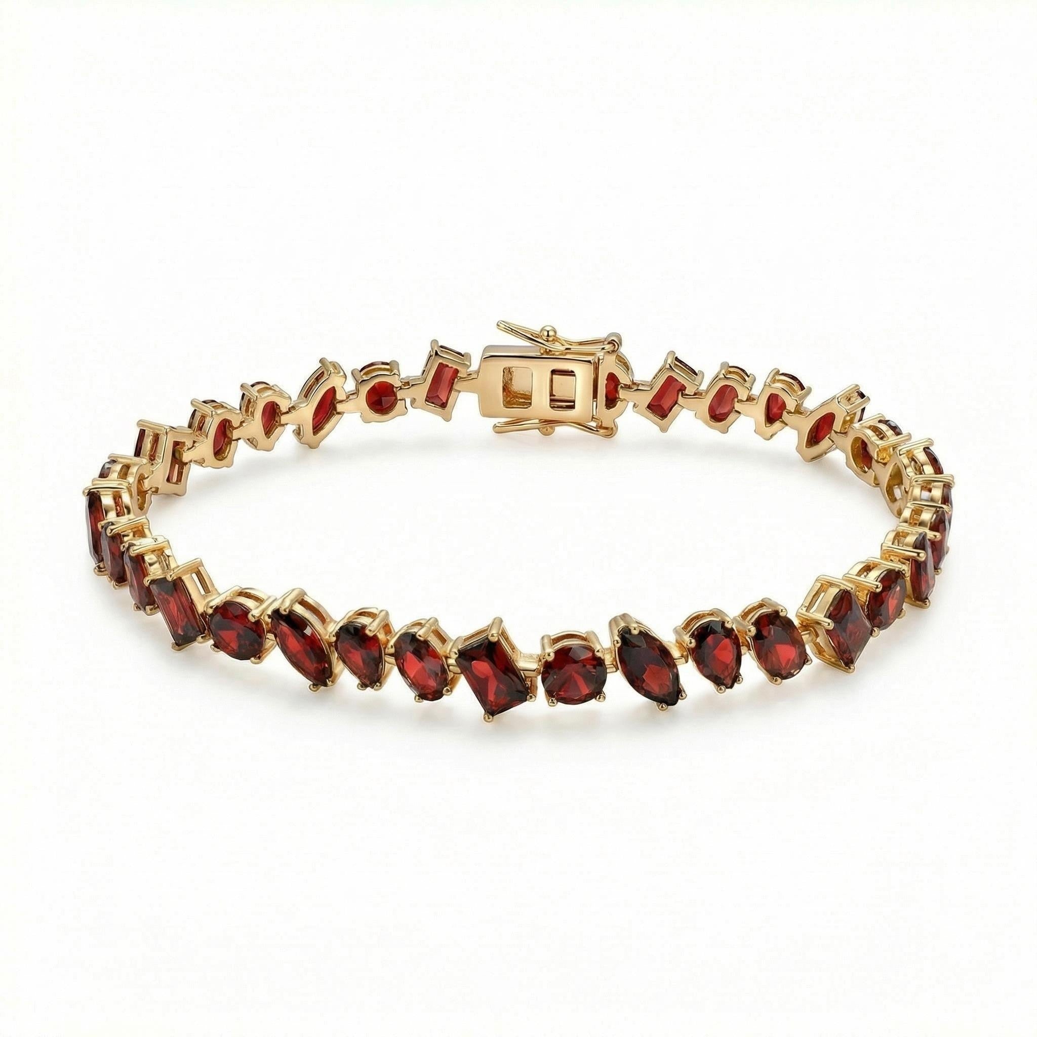 Geometric Zirconia Bracelet — Garnet Red 3A CZ | 18K Gold Plated