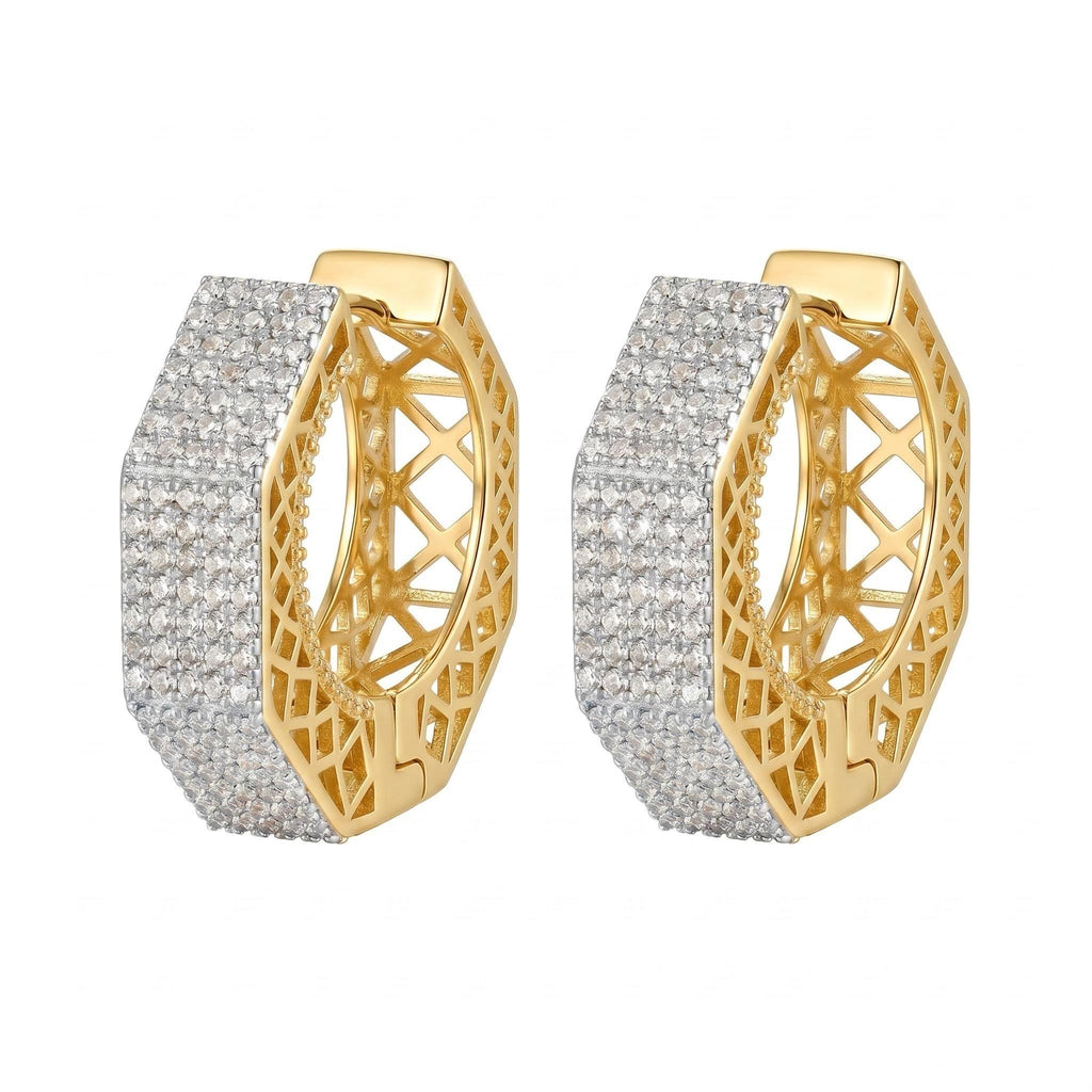 Dual-Tone 18K Gold & Rhodium Plated CZ Hoop Earrings