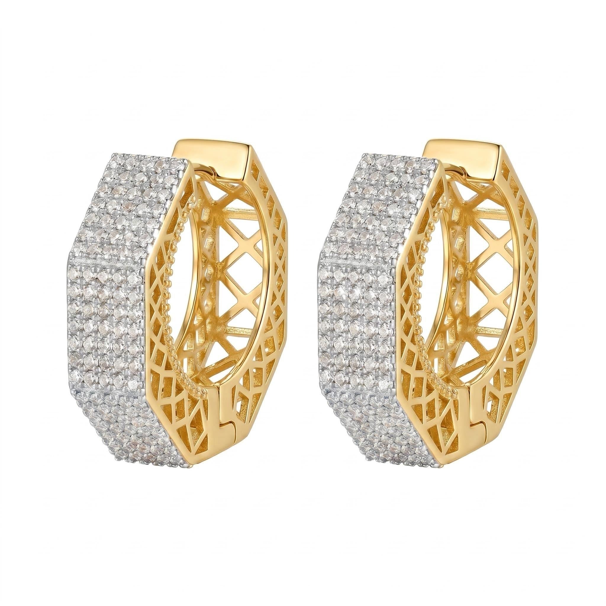 Dual-Tone 18K Gold & Rhodium Plated CZ Hoop Earrings