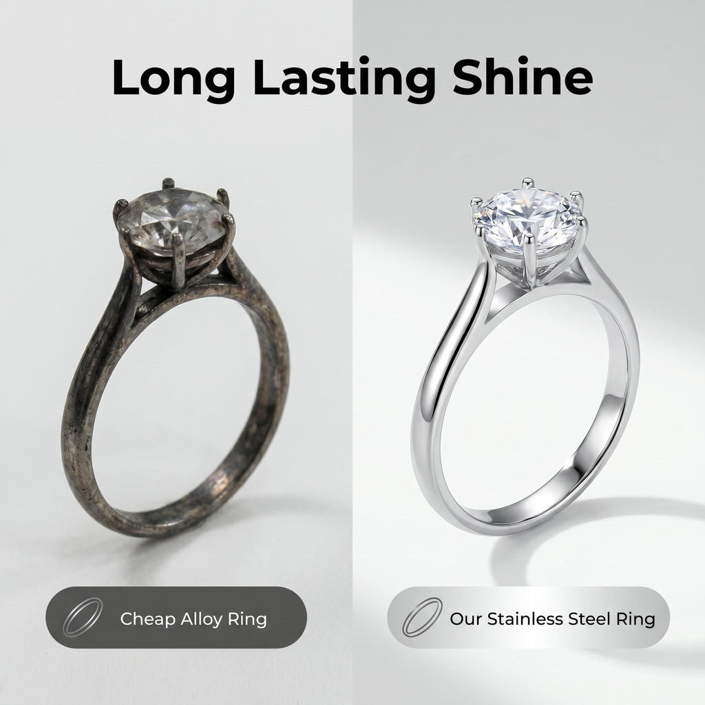 Stainless Steel Ring with 9mm AAA Cubic Zirconia – Tarnish-Free, Diamond-Like Brilliance