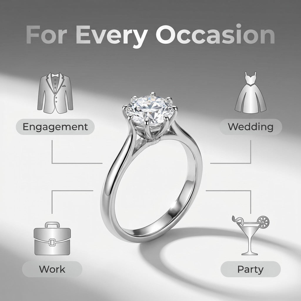 Stainless Steel Ring with 9mm AAA Cubic Zirconia – Tarnish-Free, Diamond-Like Brilliance