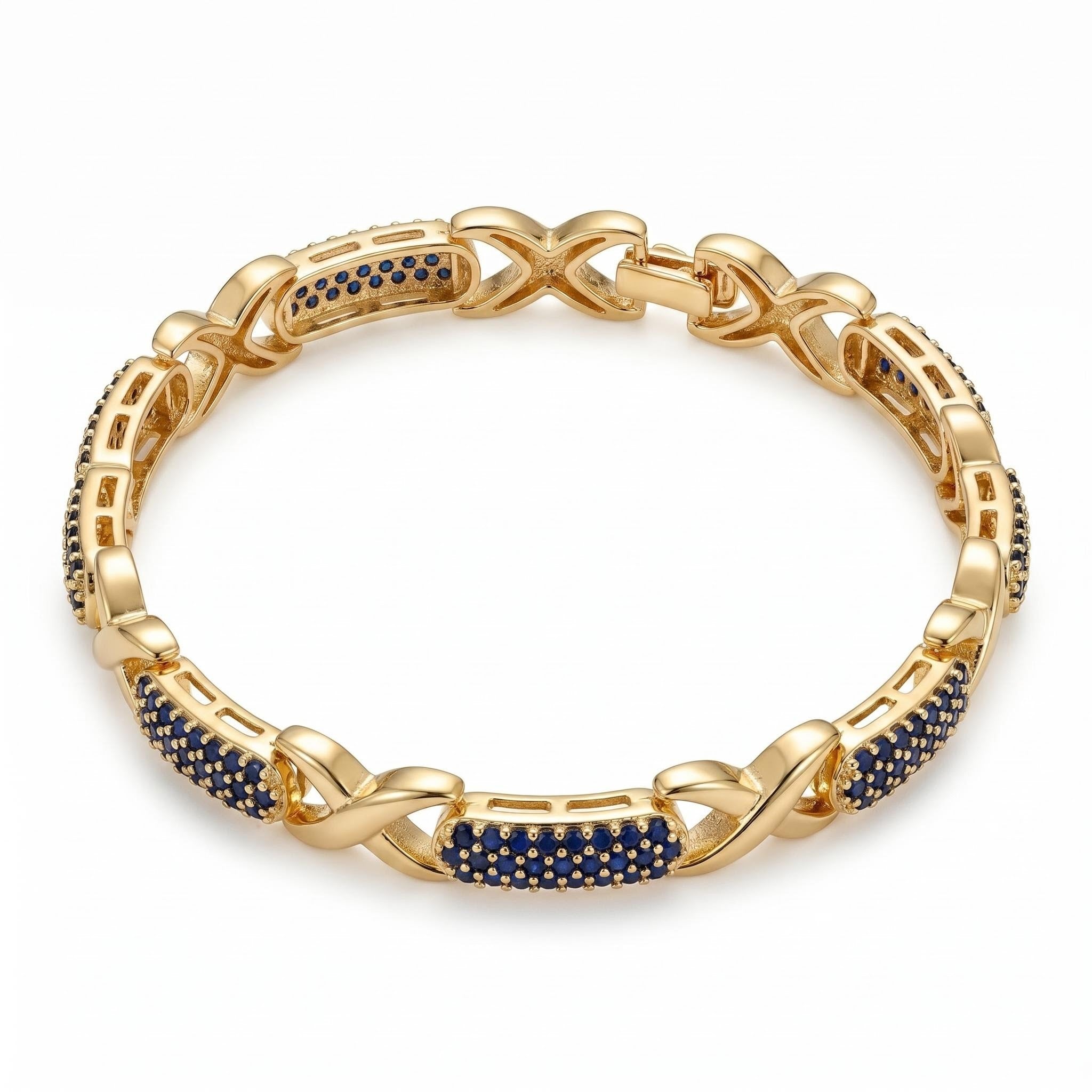 Sapphire Blue Cubic Zirconia Bracelet | 18K Gold Plated