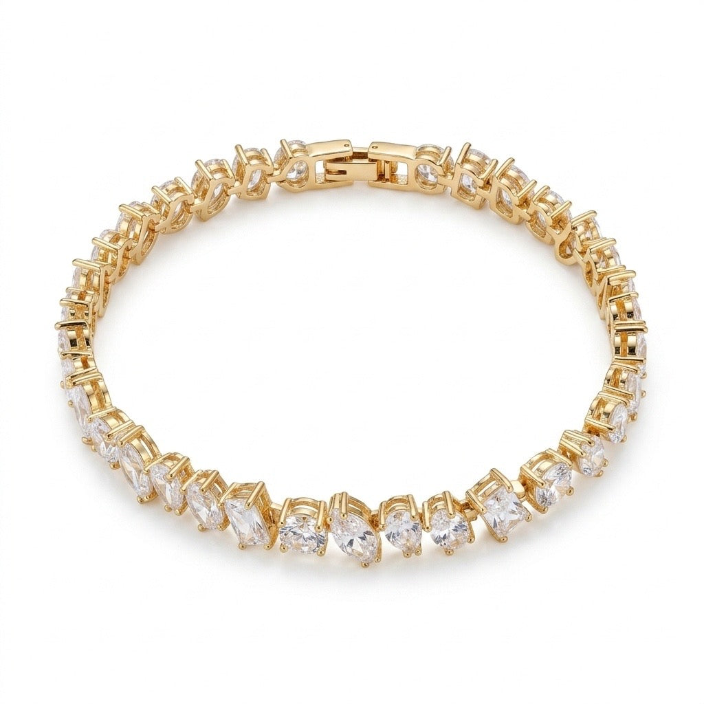 Geometric Zirconia Bracelet — Garnet Red 3A CZ | 18K Gold Plated