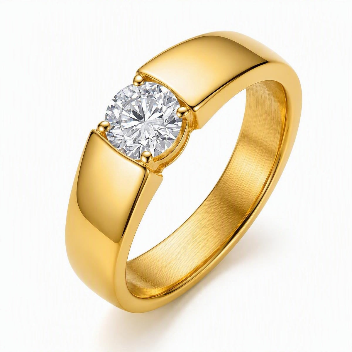 Gold Plated 4 Prong 6mm CZ Ring for Men and Women - rings