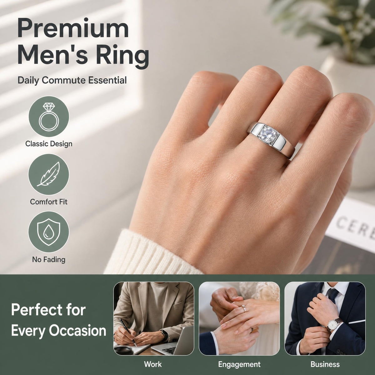 Stainless Steel 4-Prong Solitaire Ring — Silver Tone, Unisex Everyday Wear | BOROWSKI