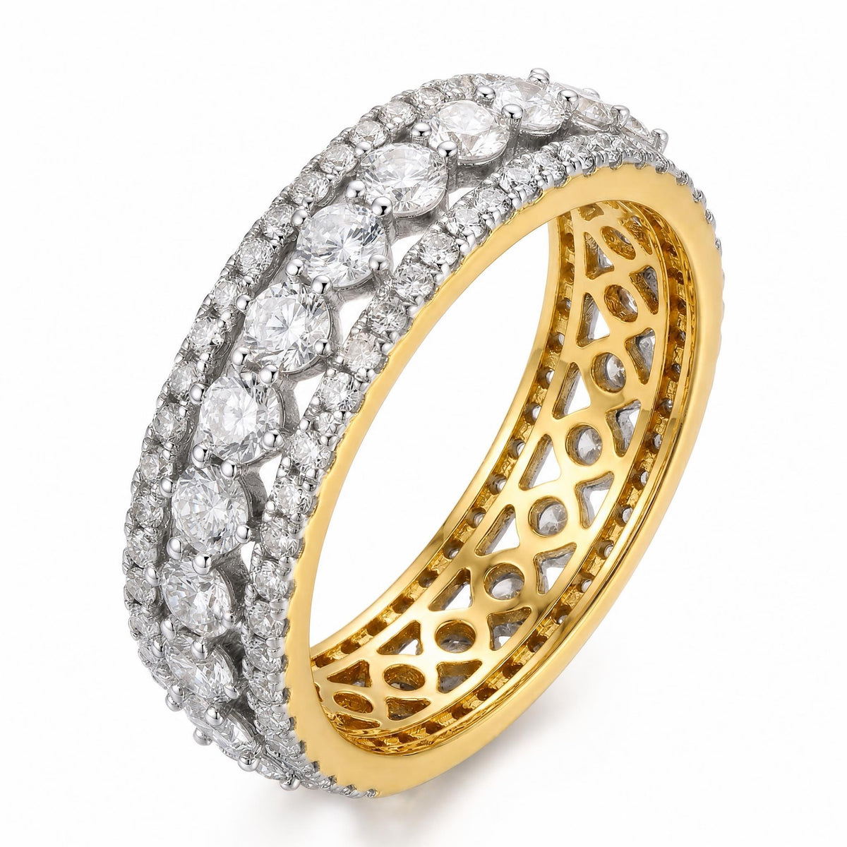 Full Pavé CZ Band Ring — Dual-Tone 18K Gold & Rhodium | 3A Zirconia | BOROWSKI