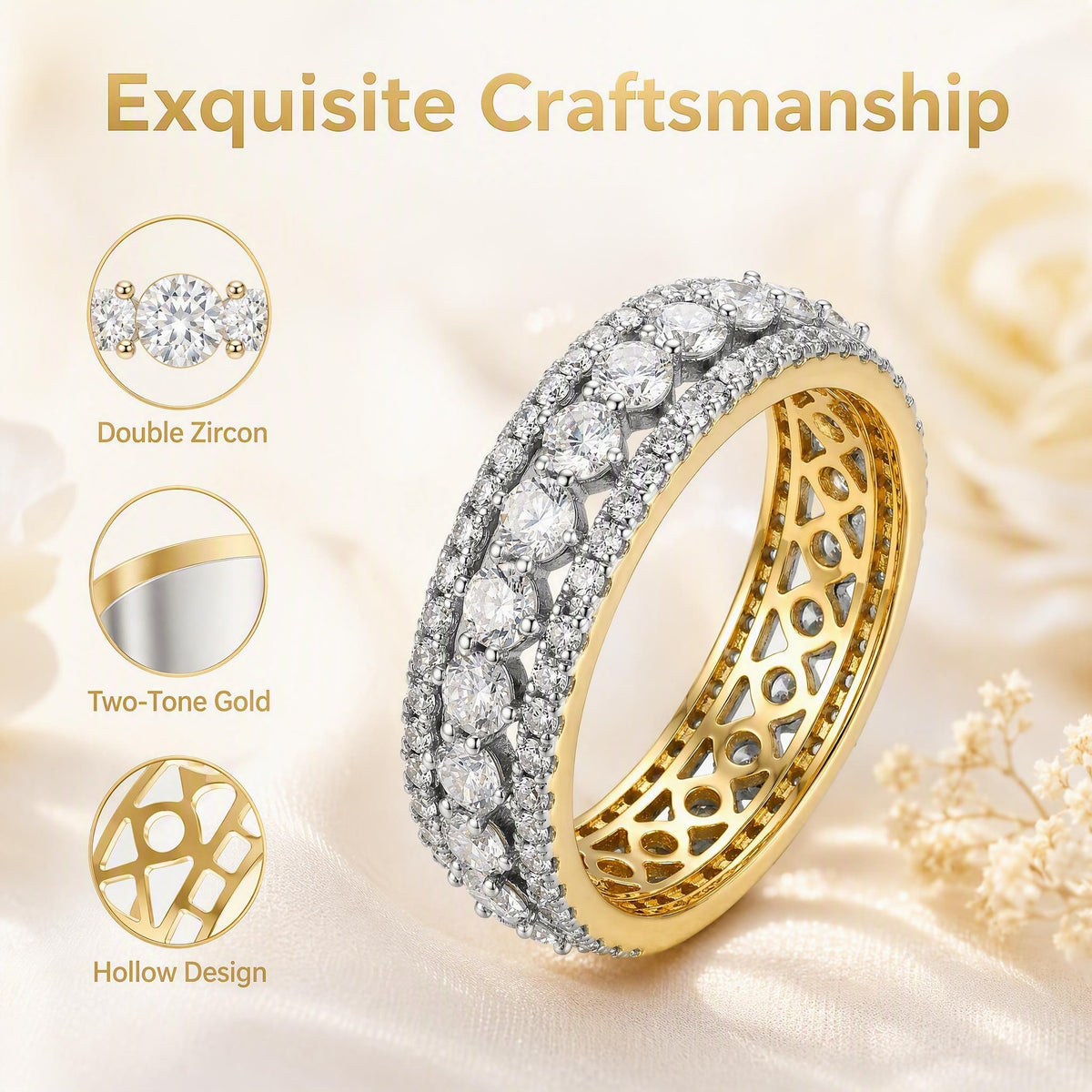 Full Pavé CZ Band Ring — Dual-Tone 18K Gold & Rhodium | 3A Zirconia | BOROWSKI
