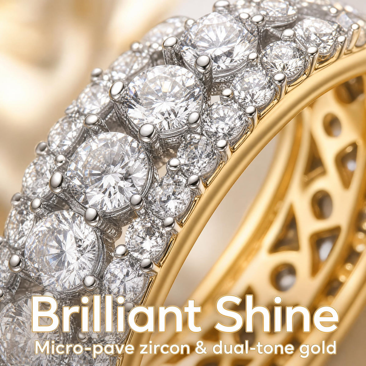 Full Pavé CZ Band Ring — Dual-Tone 18K Gold & Rhodium | 3A Zirconia | BOROWSKI