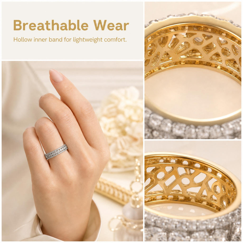 Full Pavé CZ Band Ring — Dual-Tone 18K Gold & Rhodium | 3A Zirconia | BOROWSKI