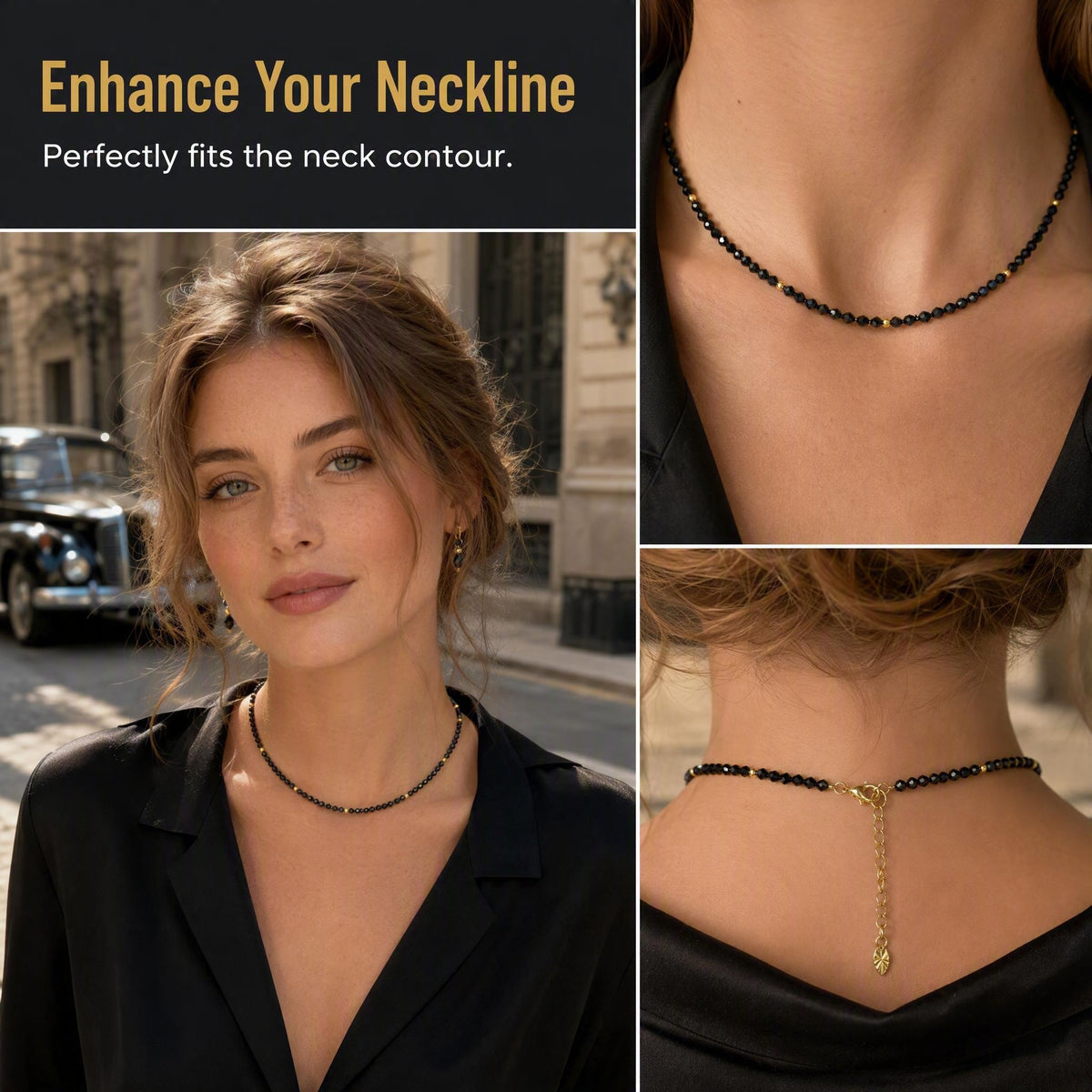 Black Spinel Faceted Bead Necklace — 45/50/55cm | BOROWSKI