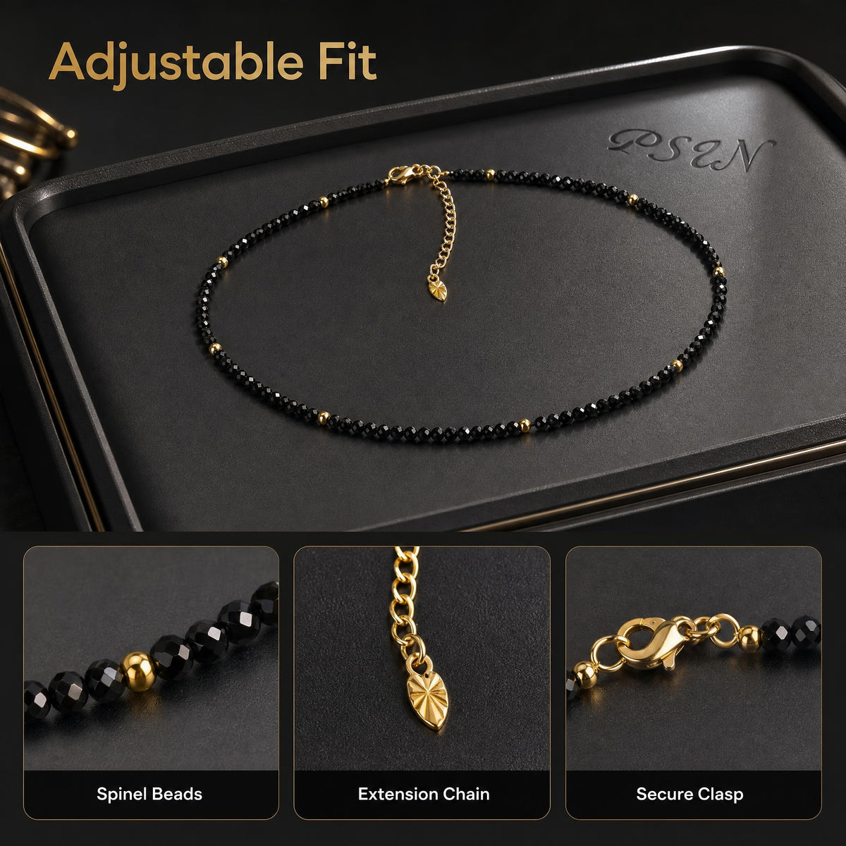 Black Spinel Faceted Bead Necklace — 45/50/55cm | BOROWSKI