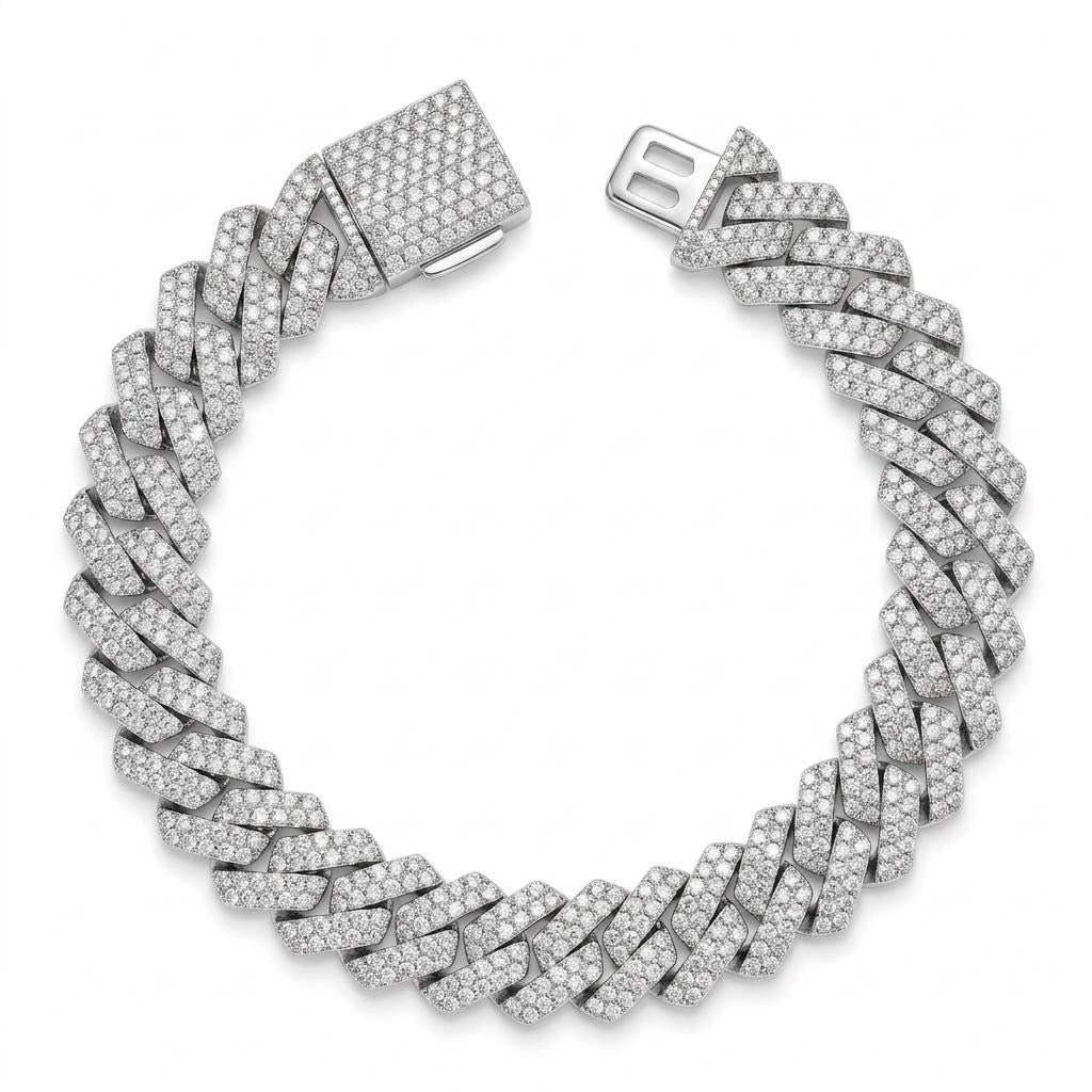 Cubic Zirconia Wide Bracelet | 16mm Rhodium-Plated