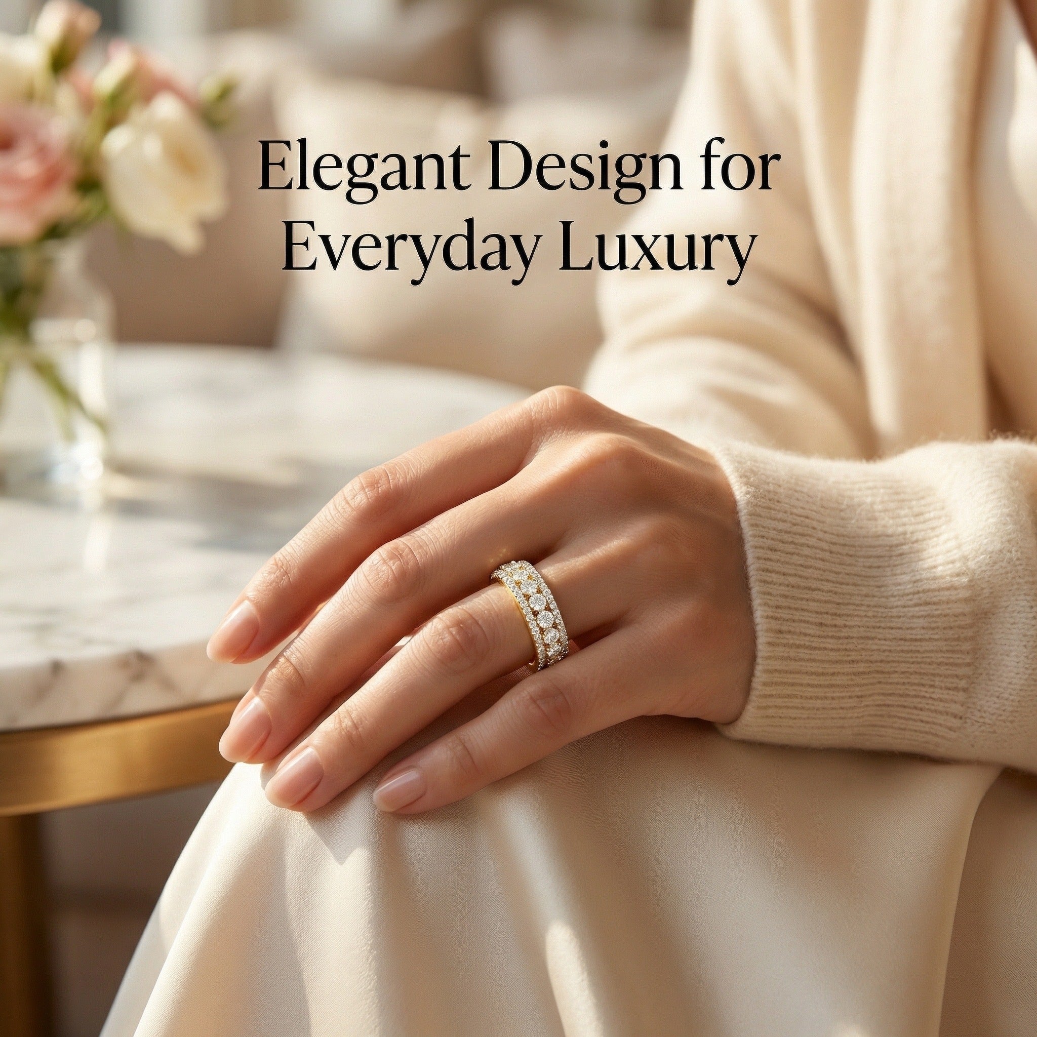 Full Eternity Pavé CZ Ring – Dual-Tone 18K Gold & Rhodium Plated
