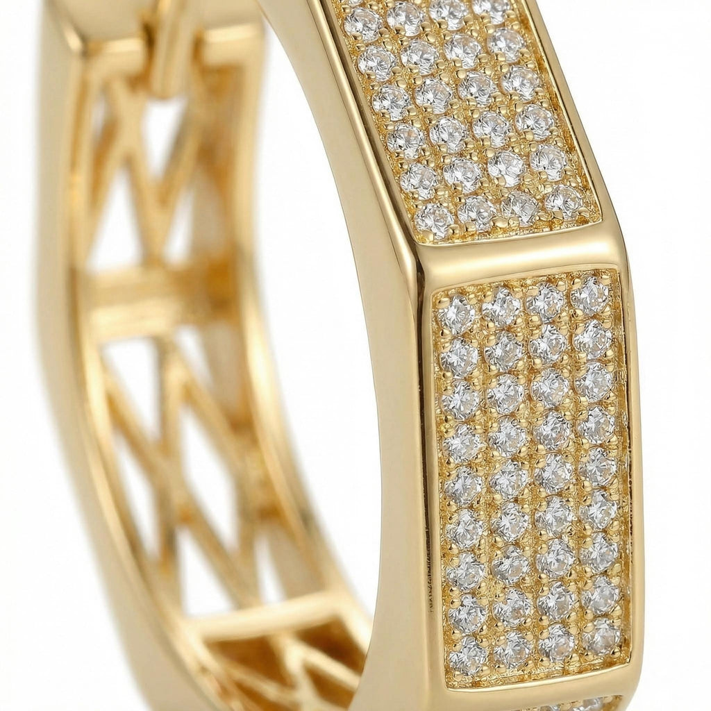 28mm Hexagon Pavé Cubic Zirconia Earrings | 18K Gold Plated