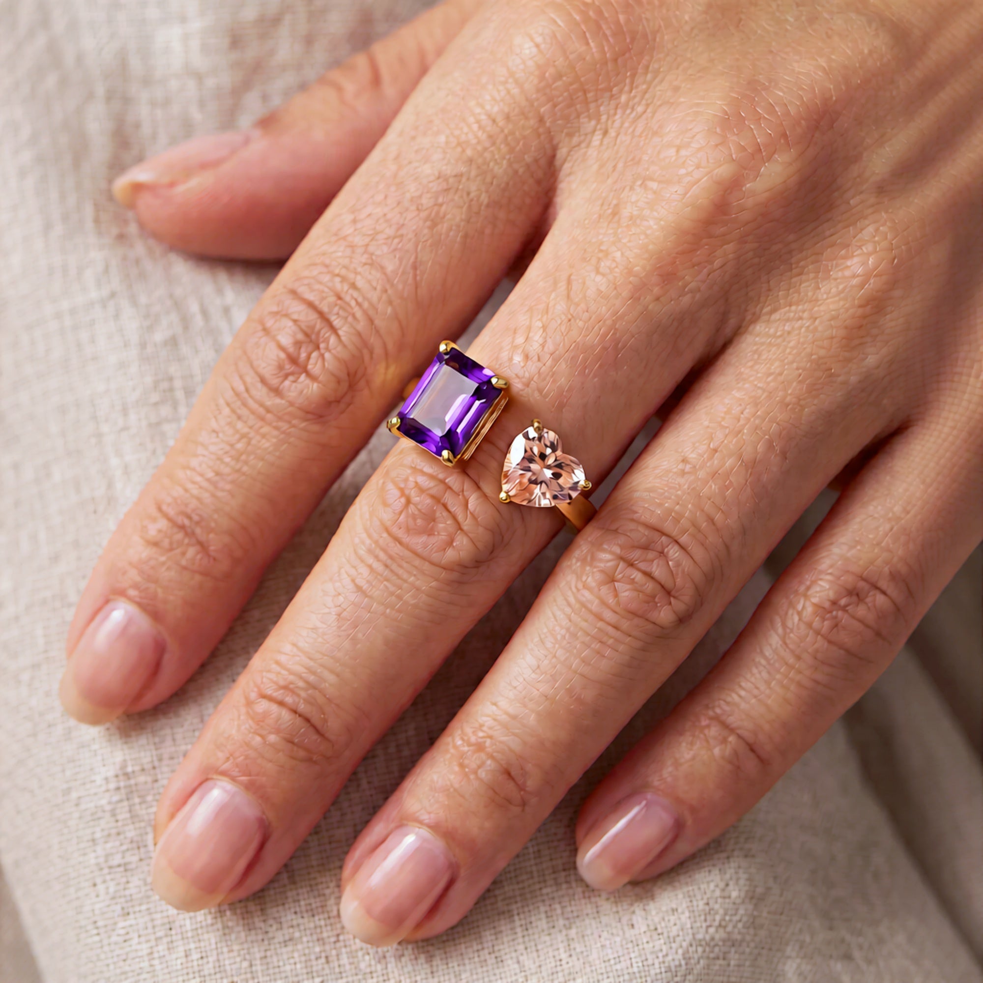 Open Band Ring — Burgundy & Champagne CZ