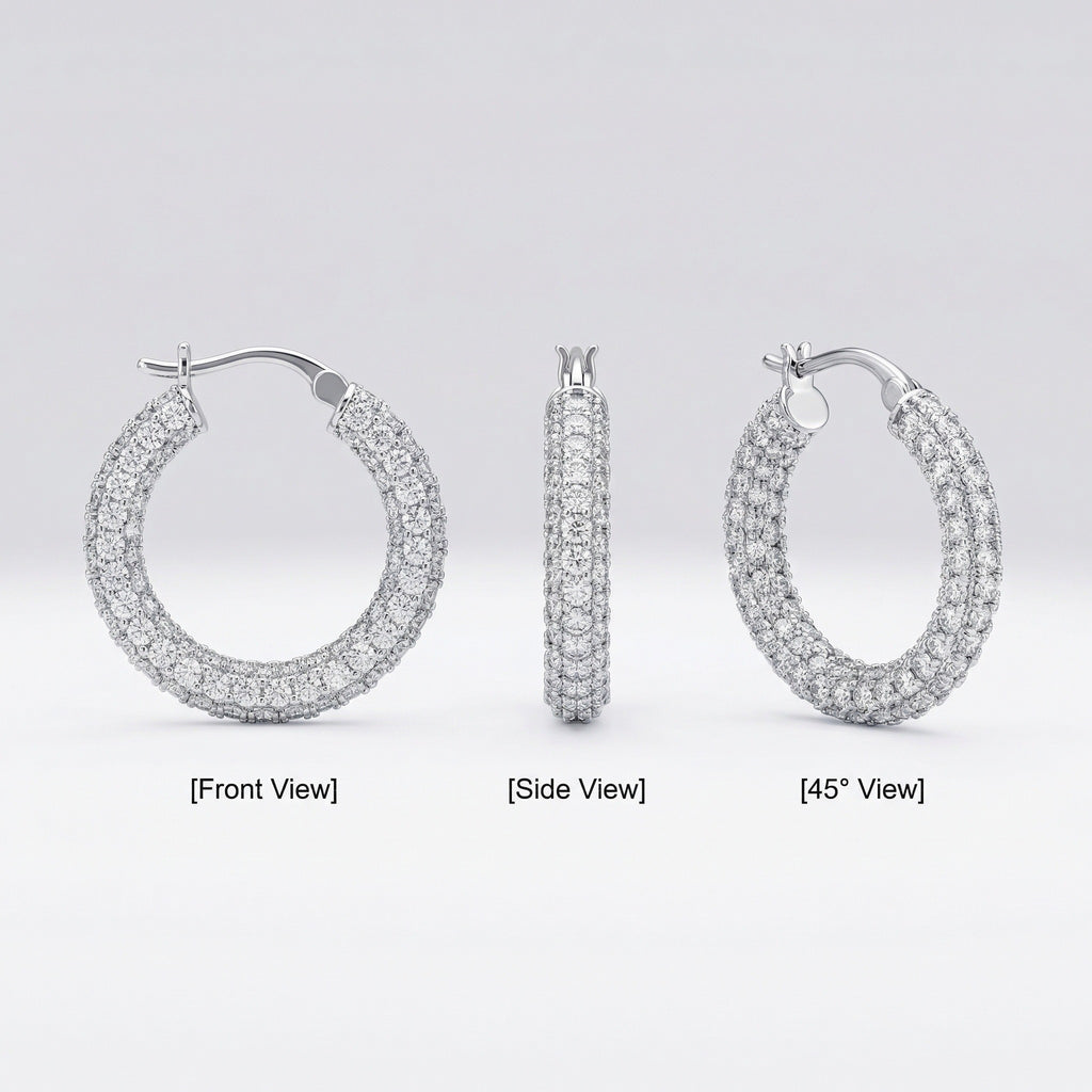 Full Pavé CZ Earrings | Rhodium Plated Copper-Zinc Alloy