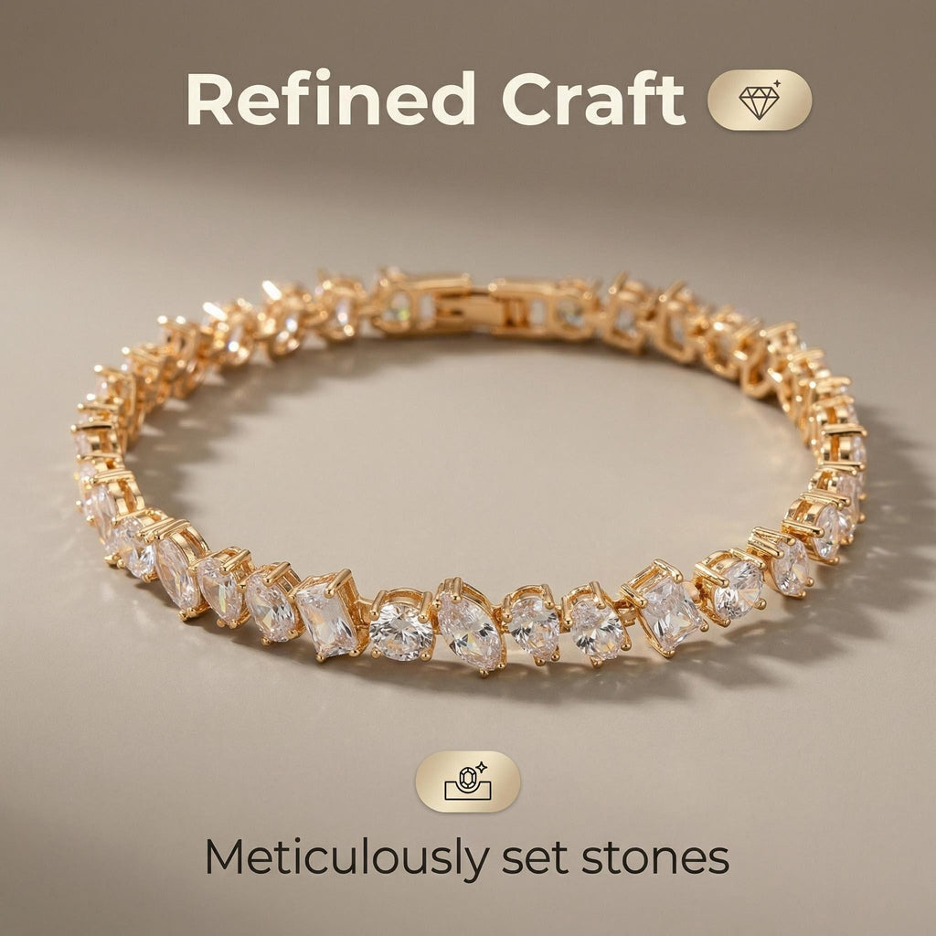 Geometric Zirconia Bracelet — Garnet Red 3A CZ | 18K Gold Plated