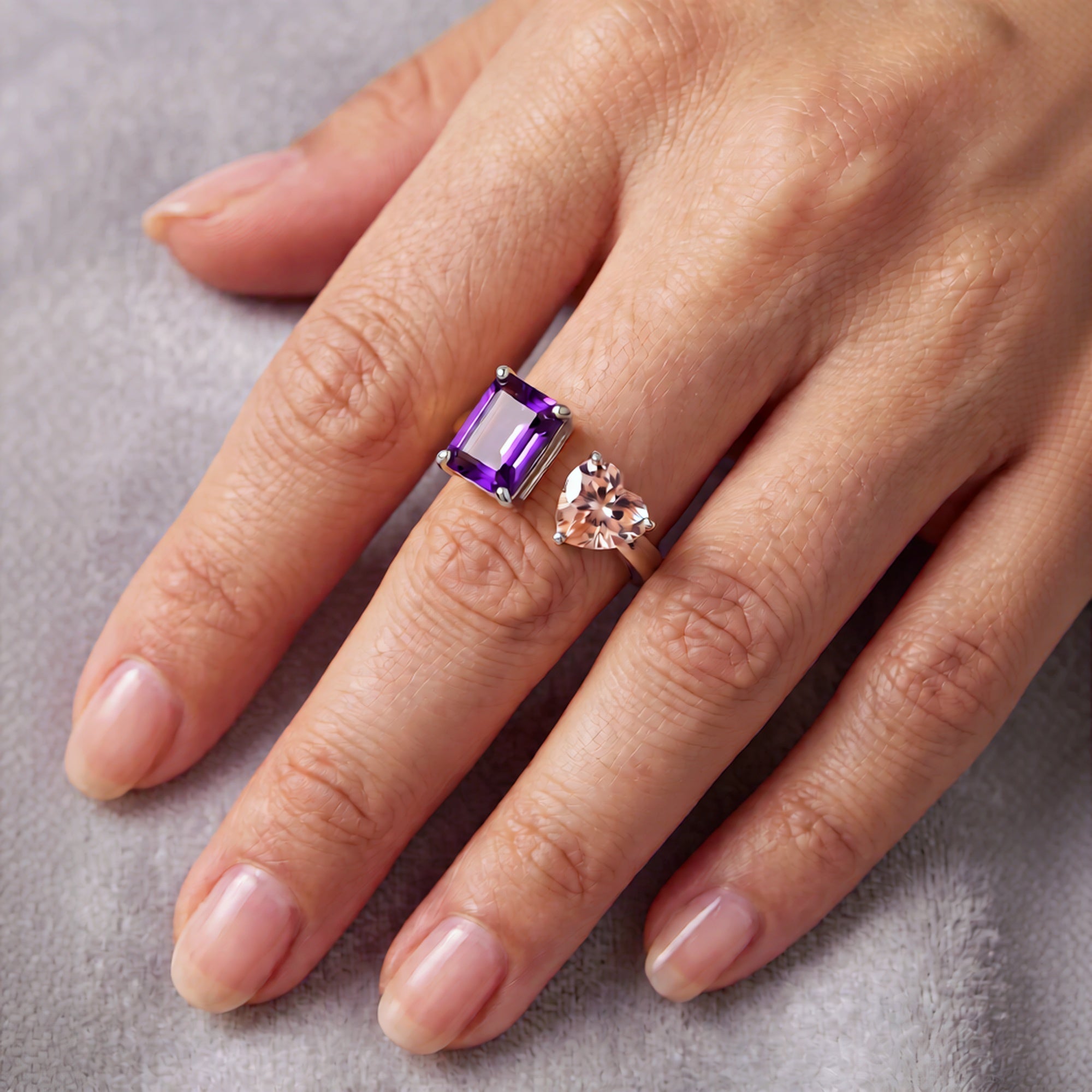 Open Band Ring — Burgundy & Champagne CZ | 18K Gold Plated