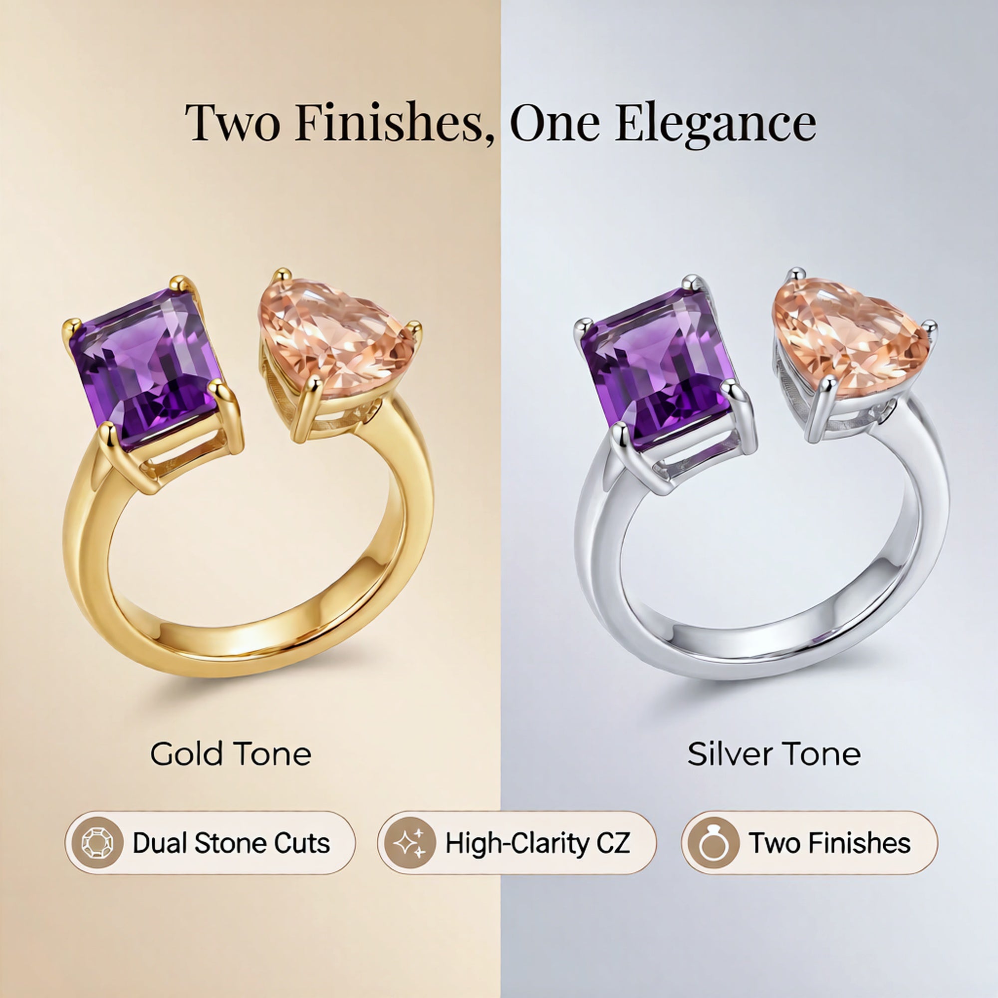 Open Band Ring — Burgundy & Champagne CZ