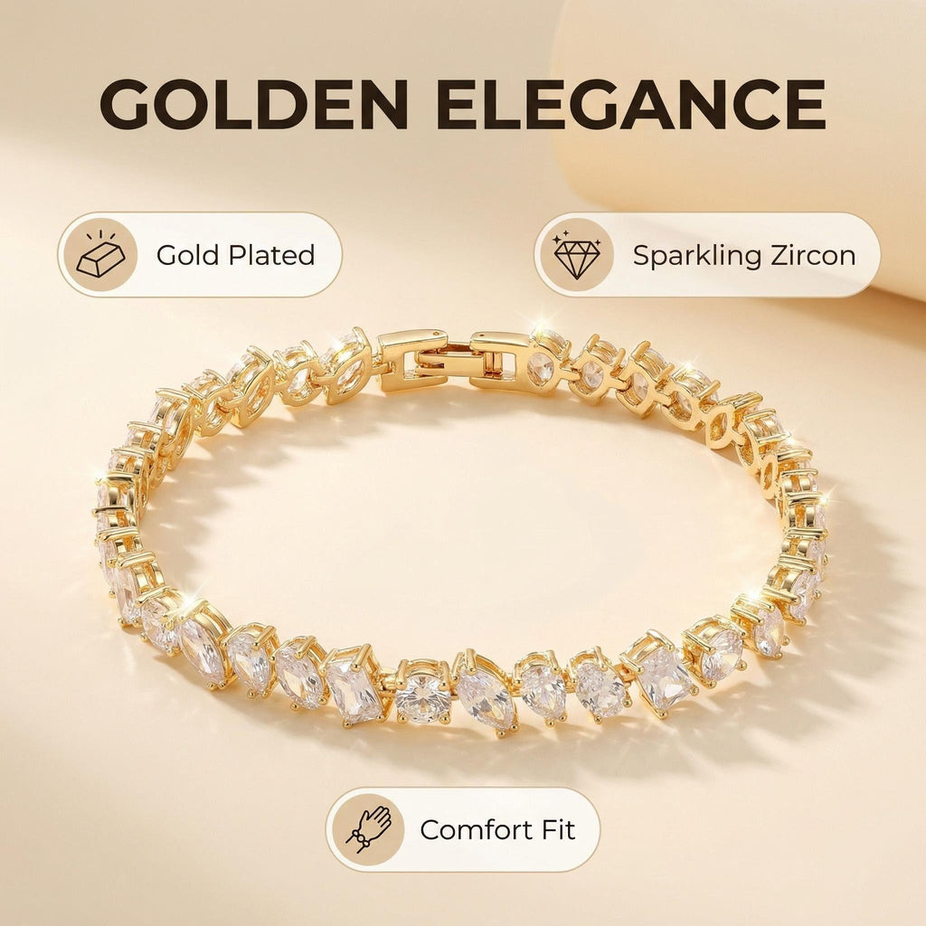 Geometric Zirconia Bracelet — Garnet Red 3A CZ | 18K Gold Plated
