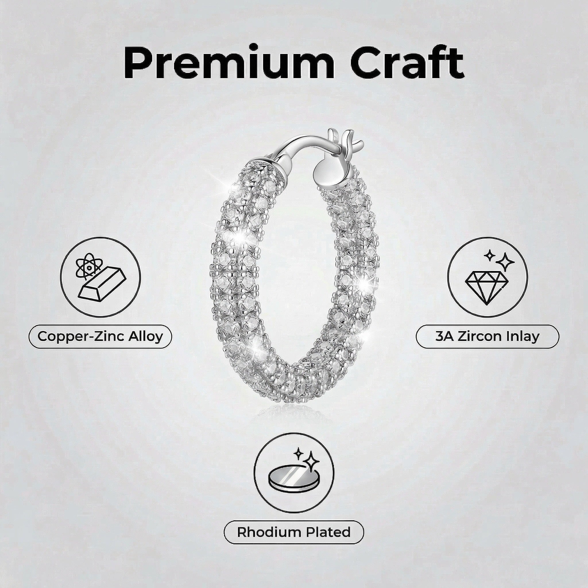 Full Pavé CZ Earrings | Rhodium Plated Copper-Zinc Alloy