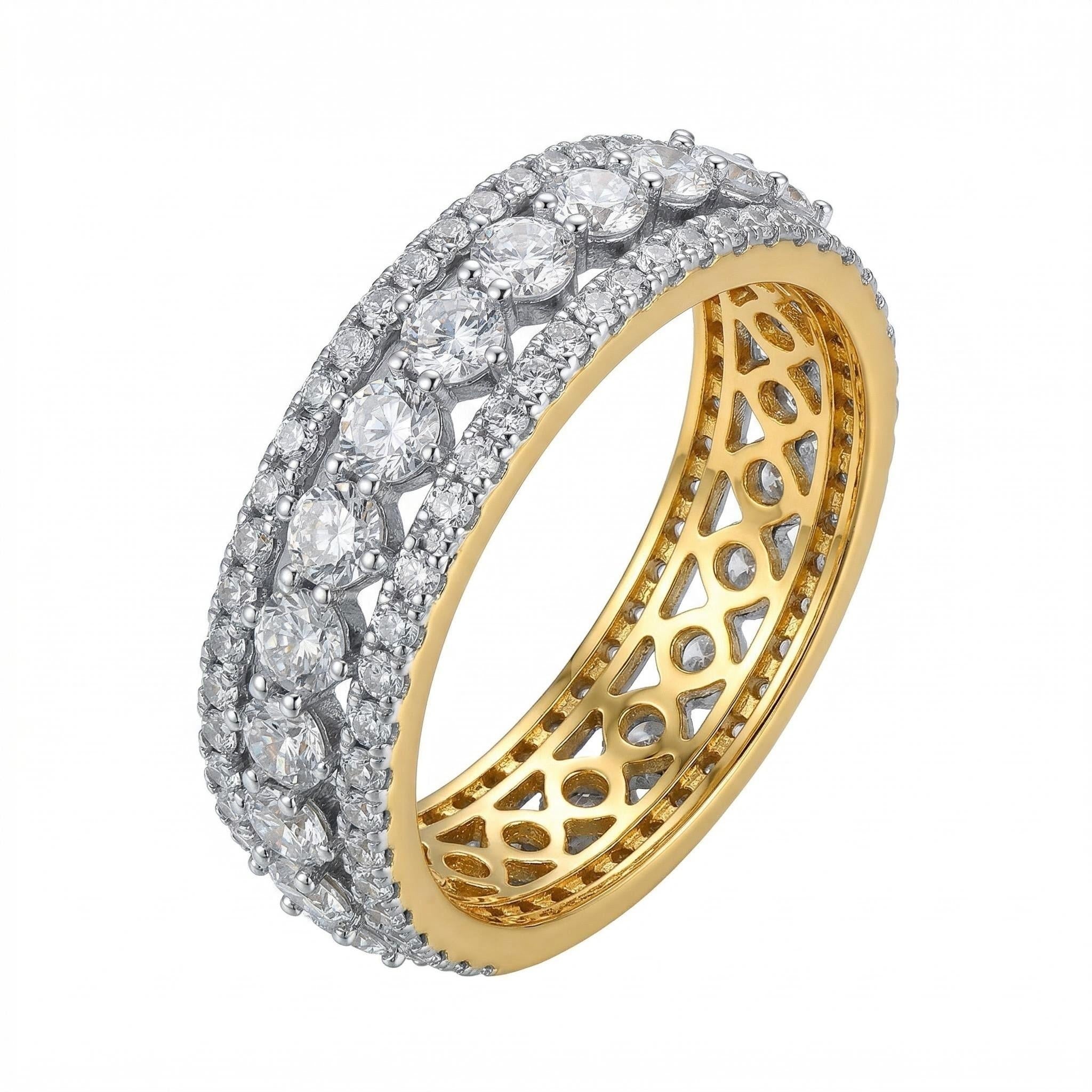 Full Eternity Pavé CZ Ring – Dual-Tone 18K Gold & Rhodium Plated