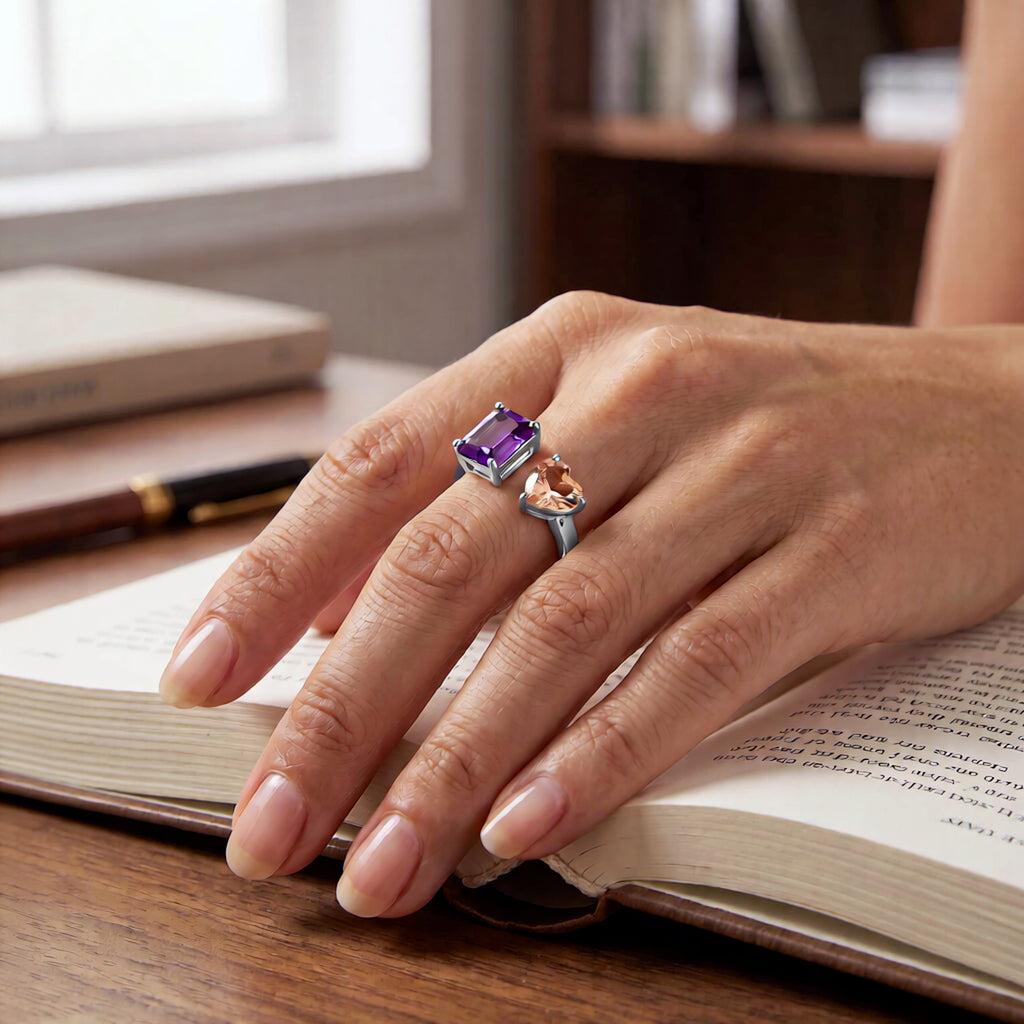 Open Band Ring — Burgundy & Champagne CZ