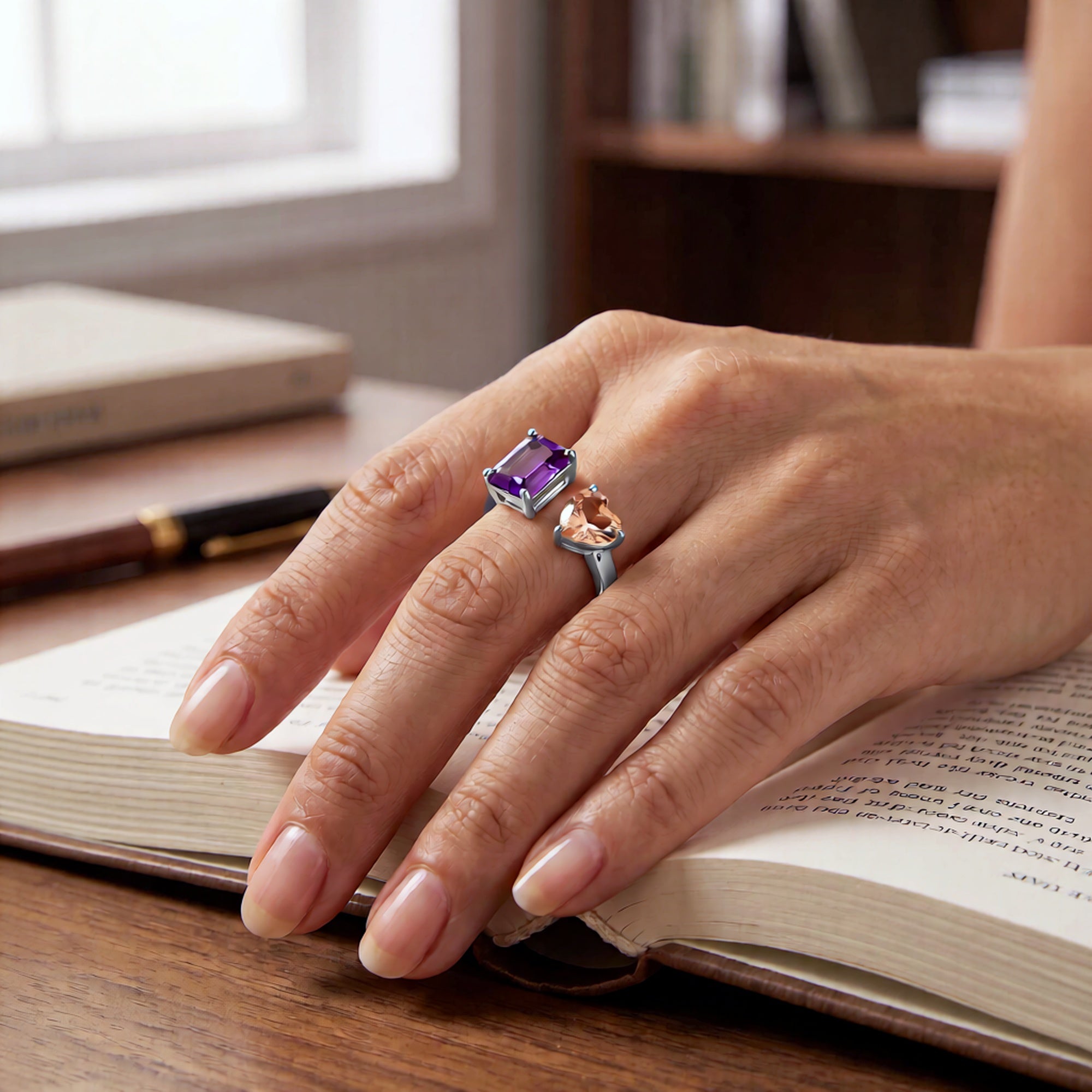 Open Band Ring — Burgundy & Champagne CZ