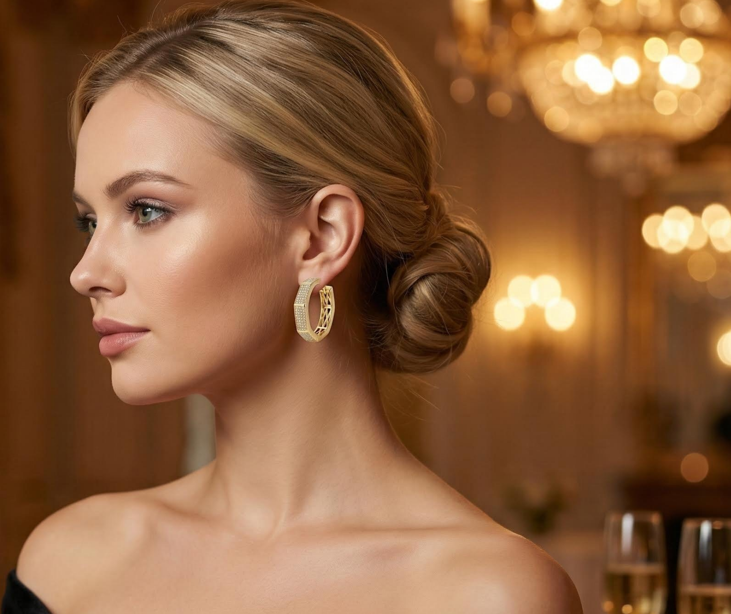 28mm Hexagon Pavé Cubic Zirconia Earrings | 18K Gold Plated