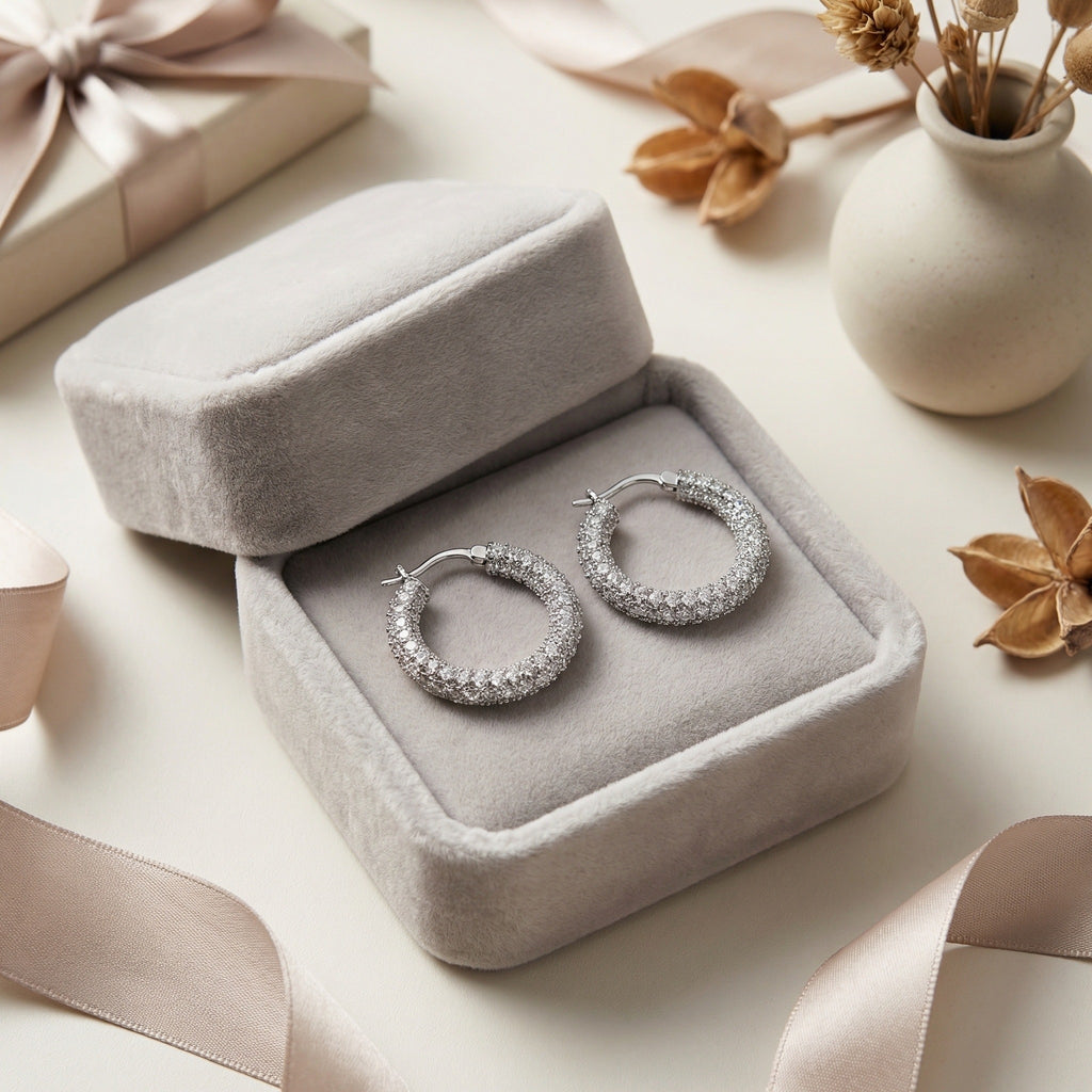 Full Pavé CZ Earrings | Rhodium Plated Copper-Zinc Alloy