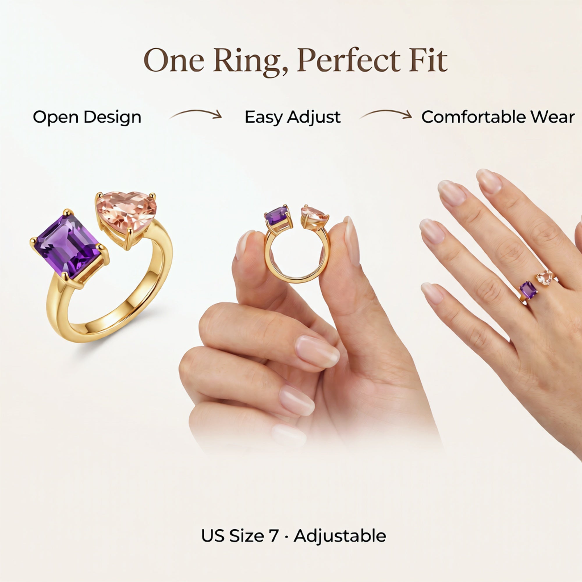 Open Band Ring — Burgundy & Champagne CZ