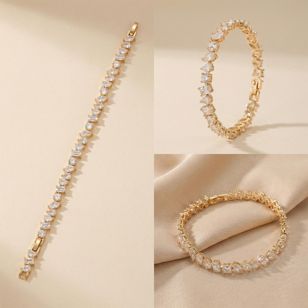 Geometric Zirconia Bracelet — Garnet Red 3A CZ | 18K Gold Plated
