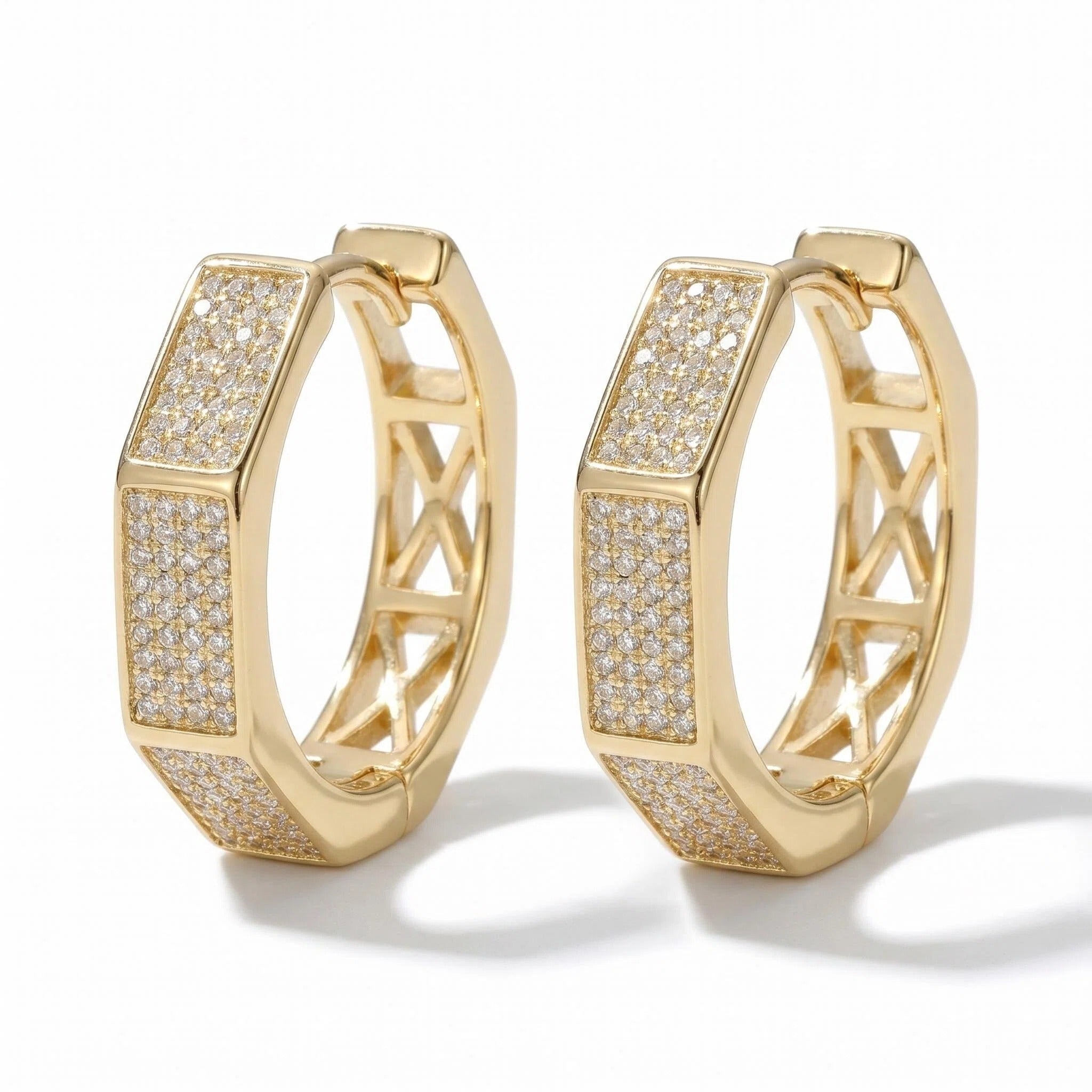 28mm Hexagon Pavé Cubic Zirconia Earrings | 18K Gold Plated